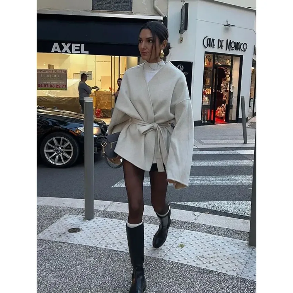 

Ele Pure Color Women's Casual Jaet Versatile Loose Fit Regular Thin Autumn V-Ne Other Material ort Outerwear