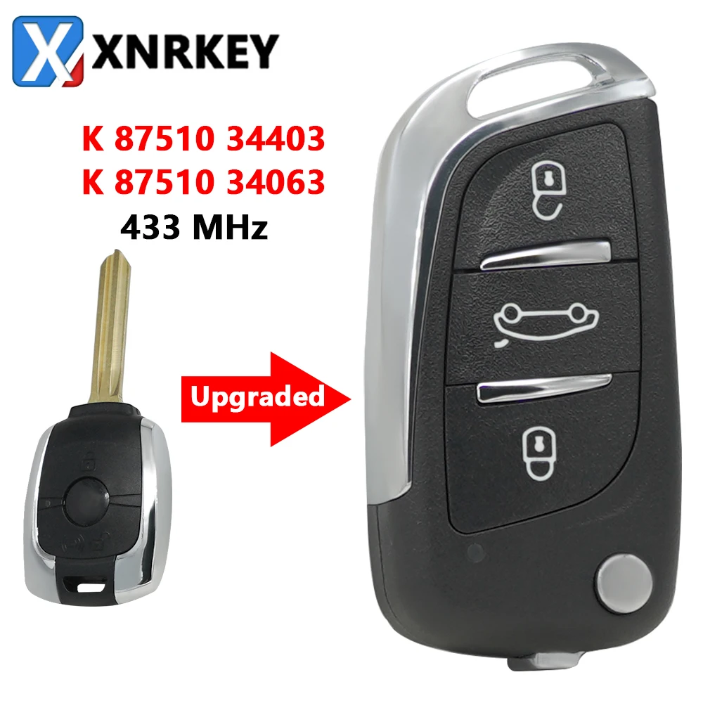 XNRKEY 3 Button Remote Car Key 433Mhz for Ssangyong Actyon Kyron Rexton Korando Upgrade Remote Key K8751034403 K8751034063