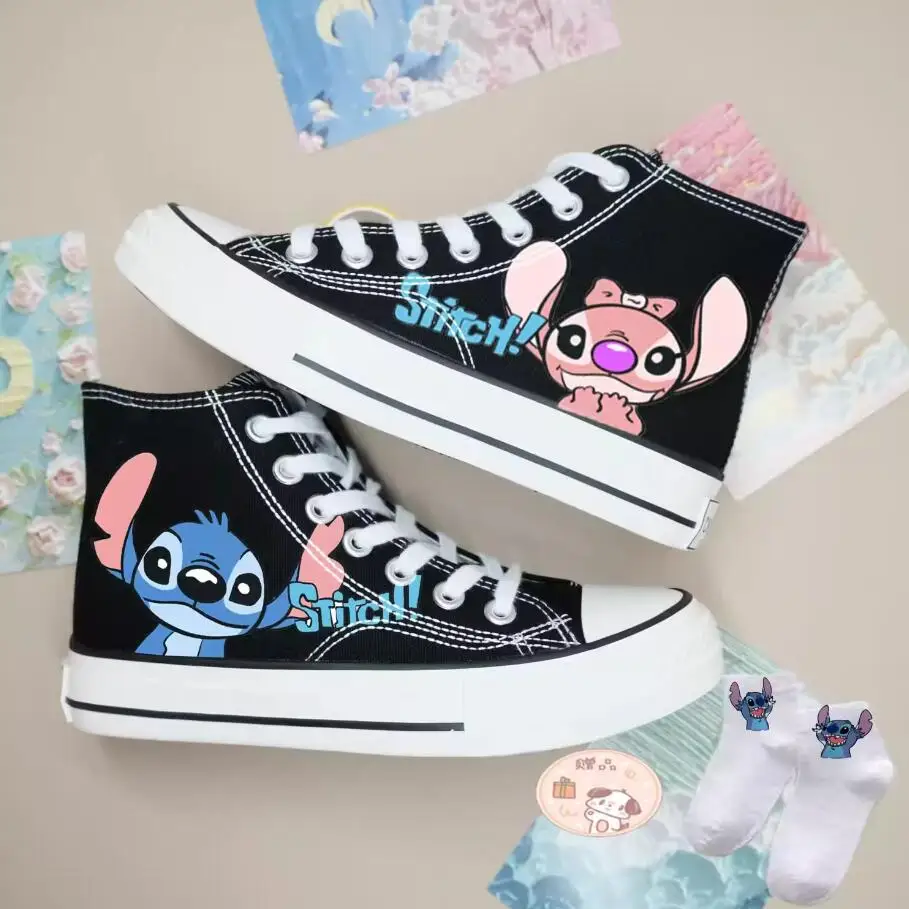 Lilo & Stitch Canvas Shoes Cute Cartoon Little Monster Pattern Shoes Fashion Casual Sports High Top Canvas Shoes