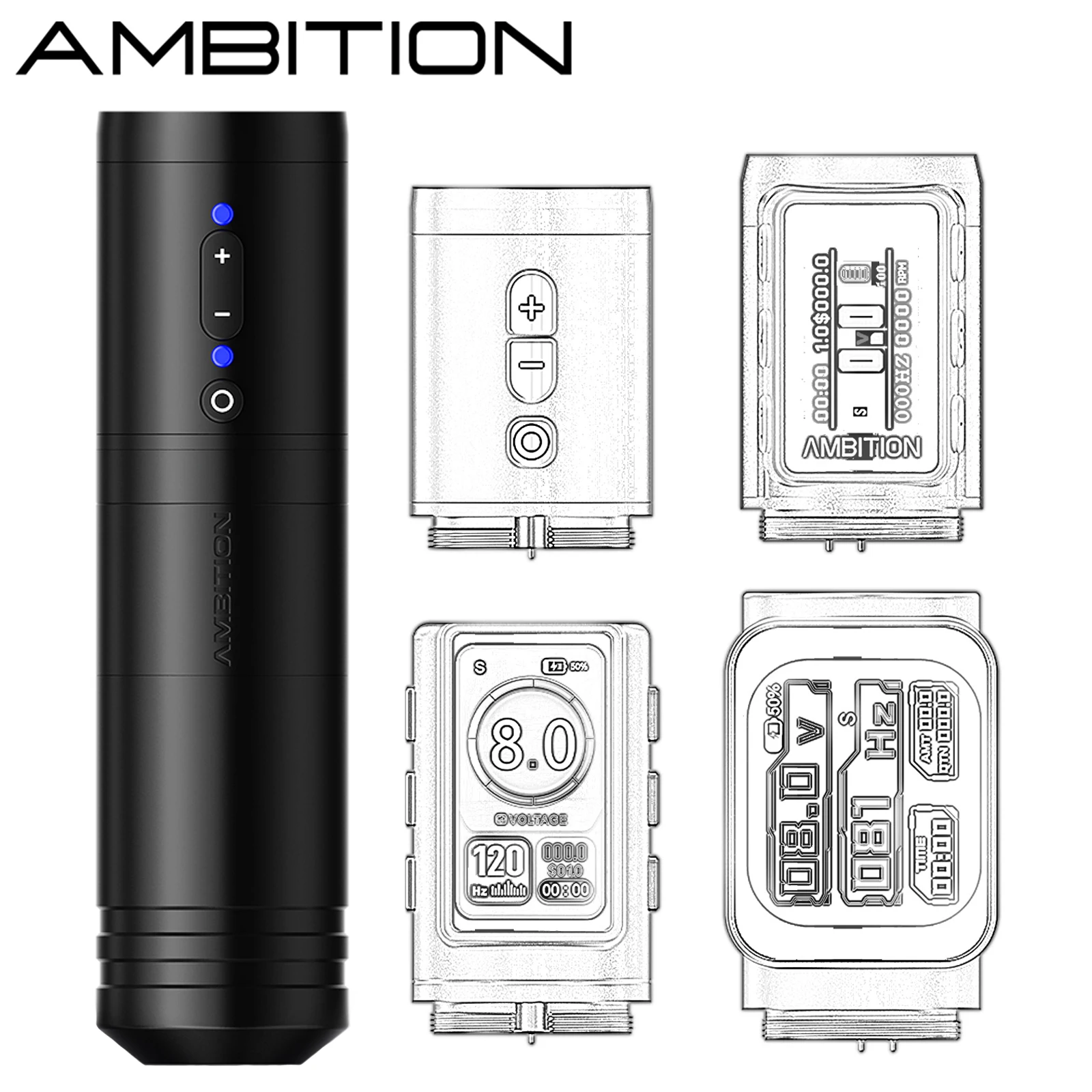

Ambition Ninja Wireless Tattoo Machine Stroke 4.0+3.5mm Professional Coreless Motor Tattoo Pen 2400mAh High Capacity Battery Pen