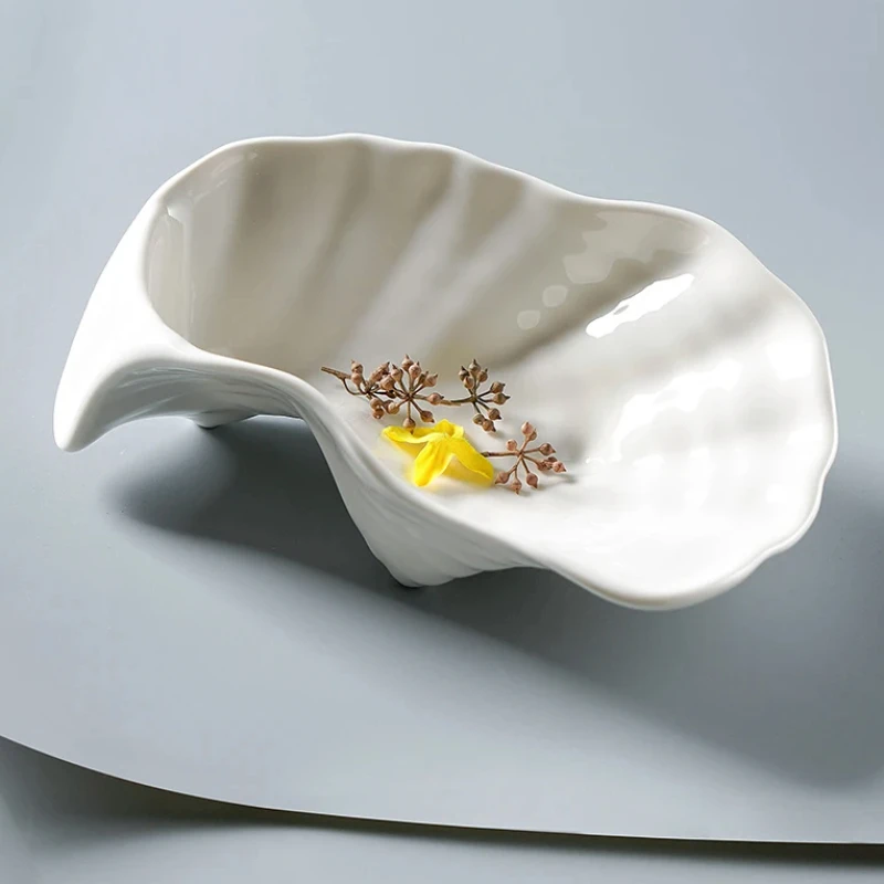 White Irregular Ceramic Plate for Dinner, Dessert Bowl, Dim Sum Plates, Fruit Salad Bowl, Snack Dish, Hotel Tableware