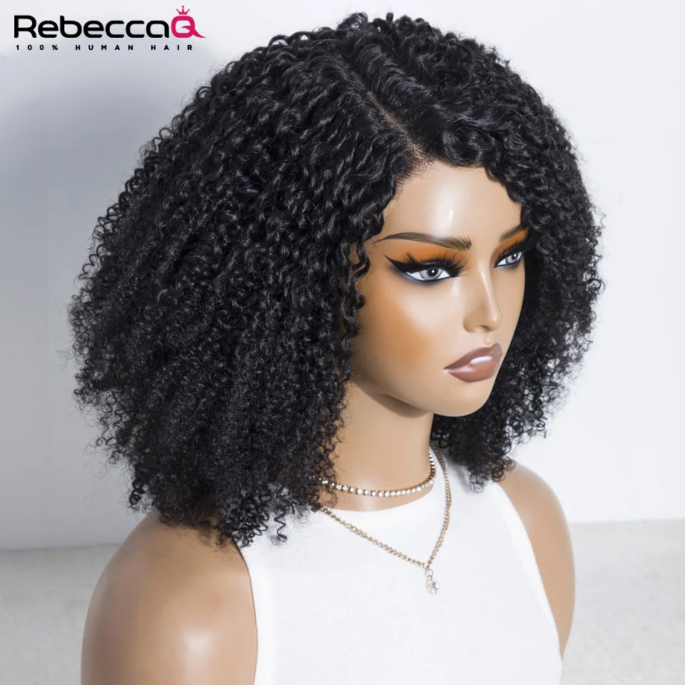 RebeccaQ wig rambut manusia keriting Jerry depan renda 13x5x1 ketebalan 250% wig gaya Bob pendek Remy untuk rambut Remy warna alami 14 inci