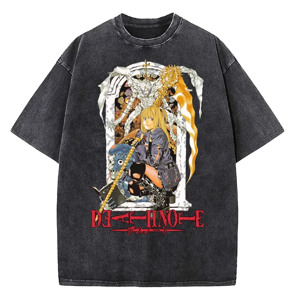 Death Note Vintage Washed Anime T‑Shirt Harajuku Graphic Print Cotton Unisex Casual Oversized Short Sleeve Streetwear Tees