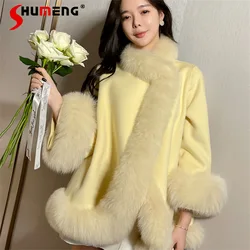 Abrigo de Cachemira de estilo chino para mujer, abrigo de lana de doble cara de imitación peluda, chaqueta de manga larga cálida, ropa de invierno, 2023