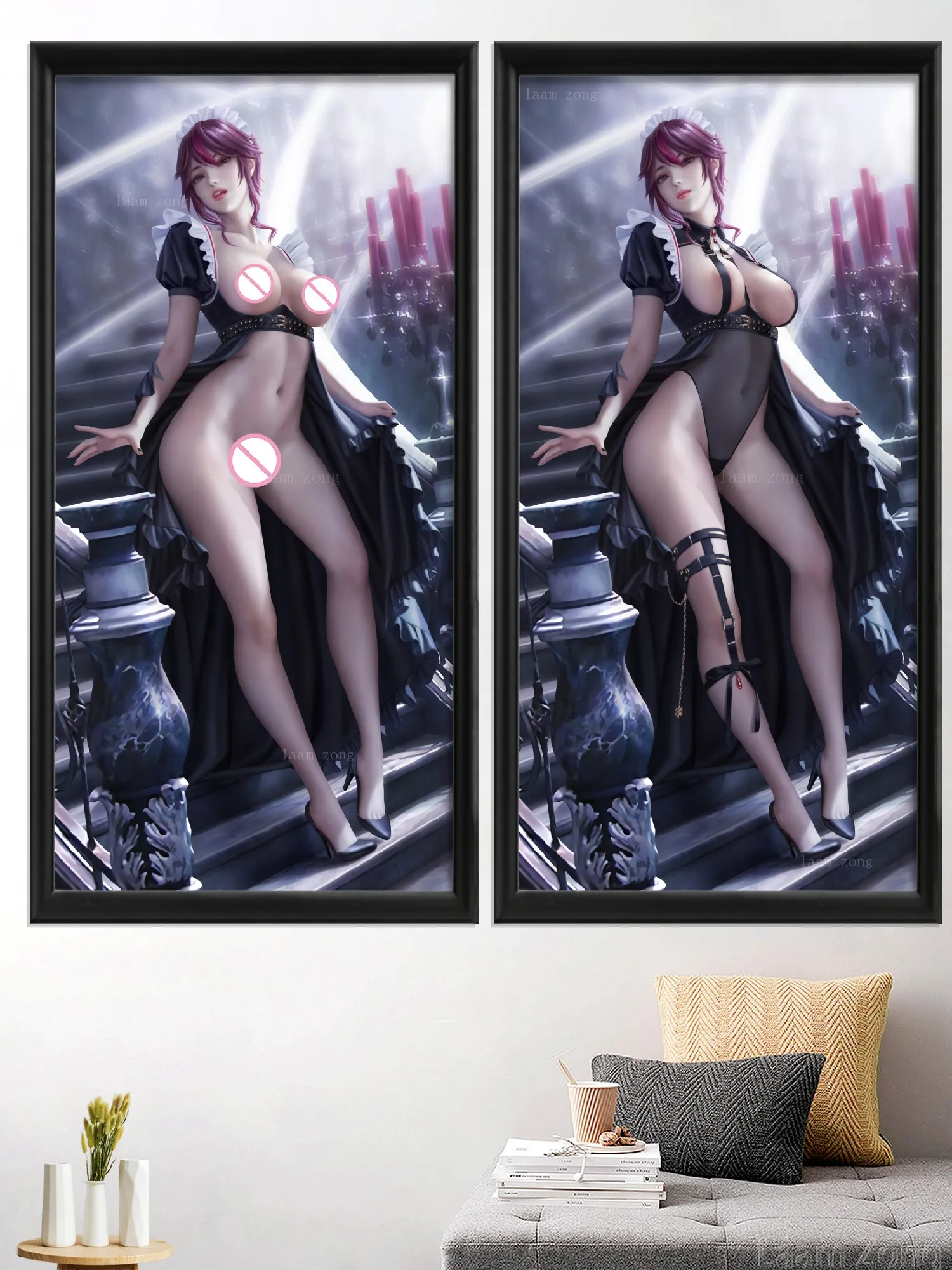 Genshin Impact Sexy Nude Girl Art Poster Decoration, Nude Game, Ning Guang, NingGuang, Cartoon Rosaria, Living and Bedroom Wall