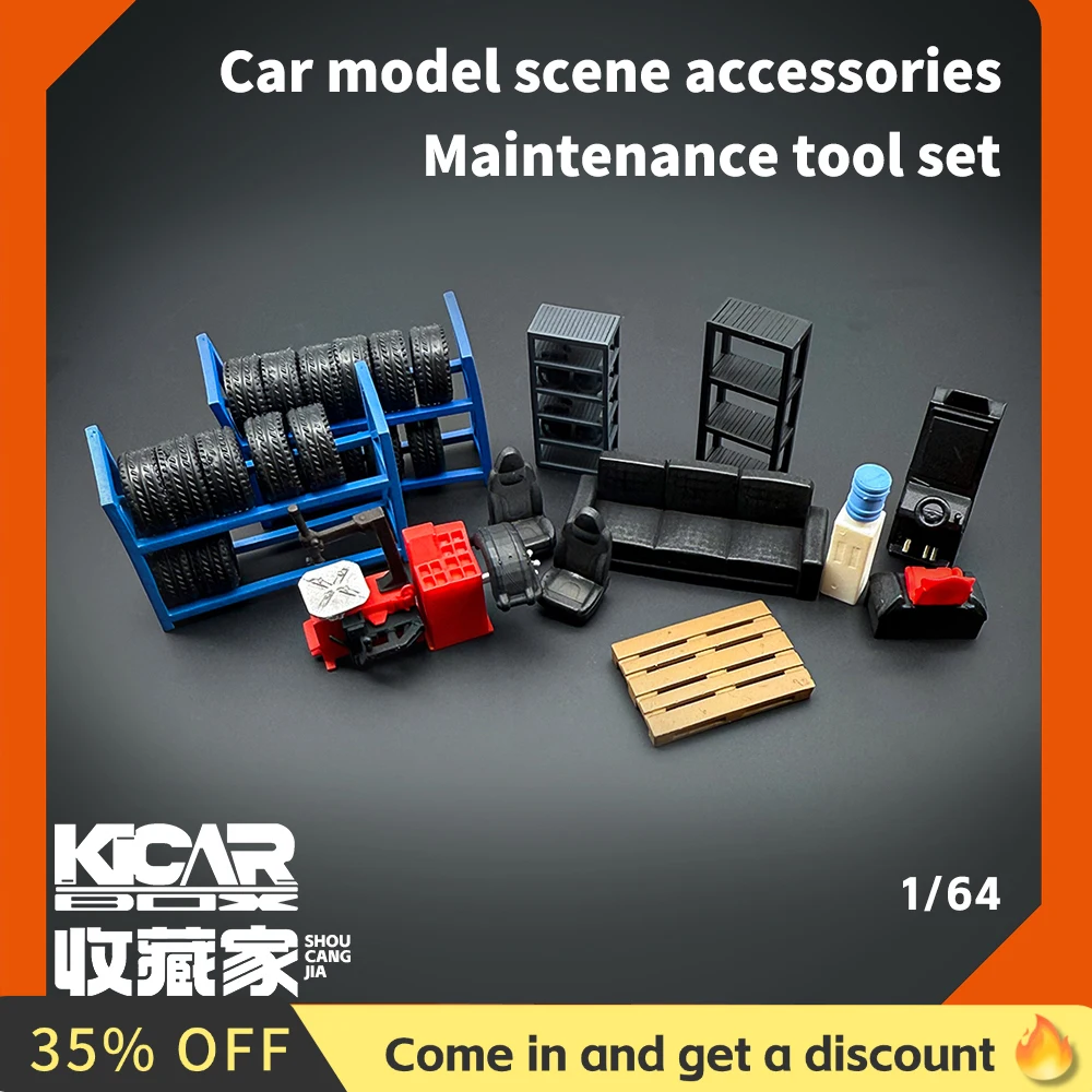 

Kicarmod 1/64 Scale Model Car Automobile repair shop Tool Toy accessories Diecast Model Car