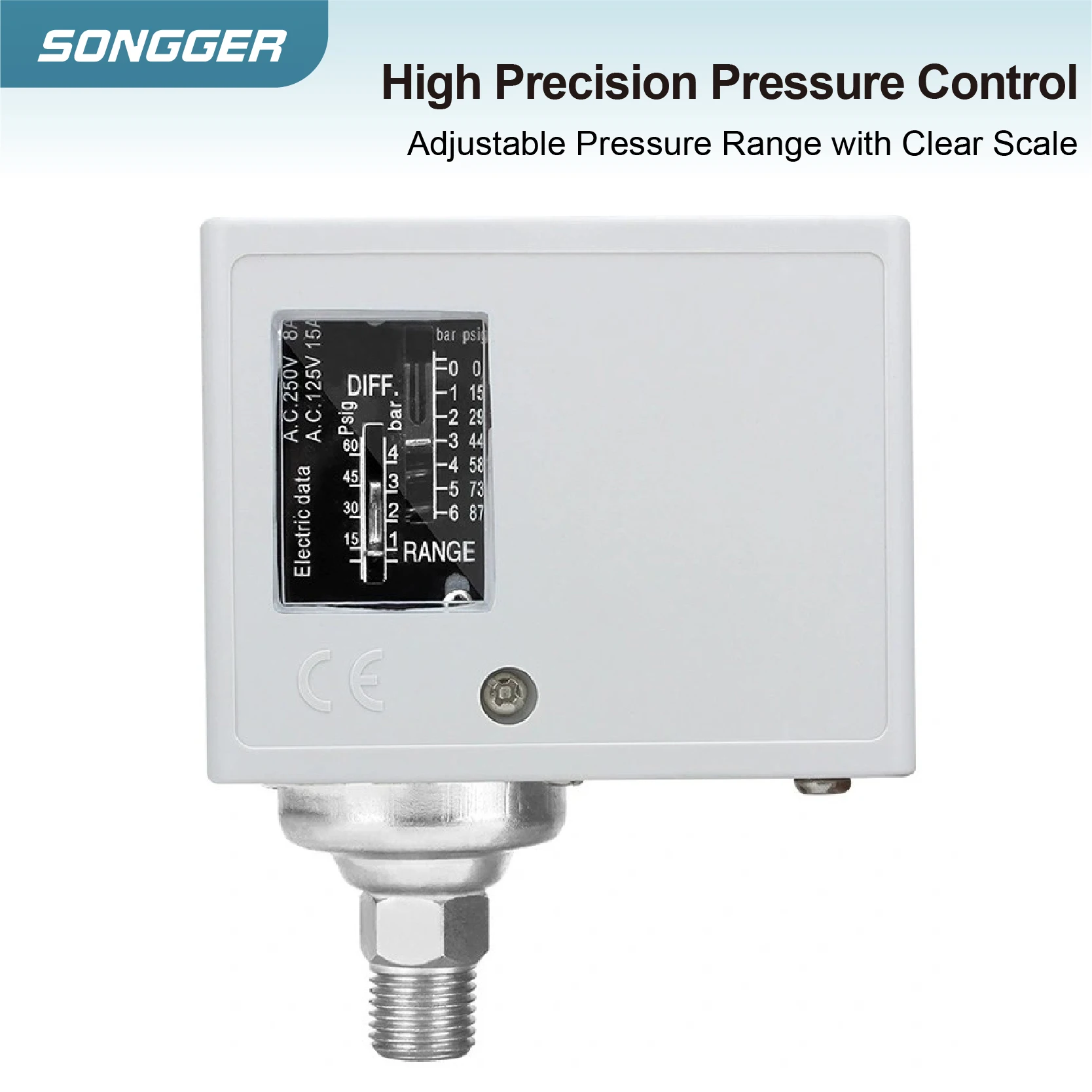 SPC Mechanical Pressure Switch – Adjustable for Air, Water, Hydraulic System, AC125V/250V, Corrosion Resistant with Multiple Thr