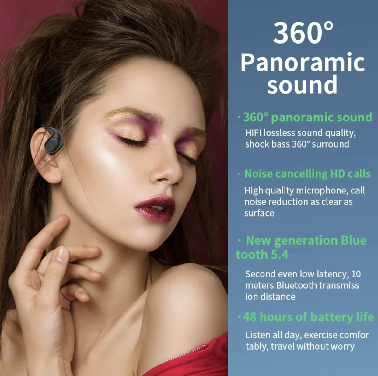 OWS Bluetooth Wireless Headset External Air Conduction Wireless Headset Running Sports Digital Display Hanging Ear Headset