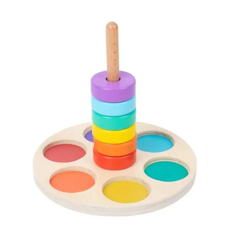 Baby Houten Regenboog Stapelspeelgoed Montessori Kleurrijke Blokken Classificatie en Geneste Spelletjes Fijne Motoriek Training Vorm Matching