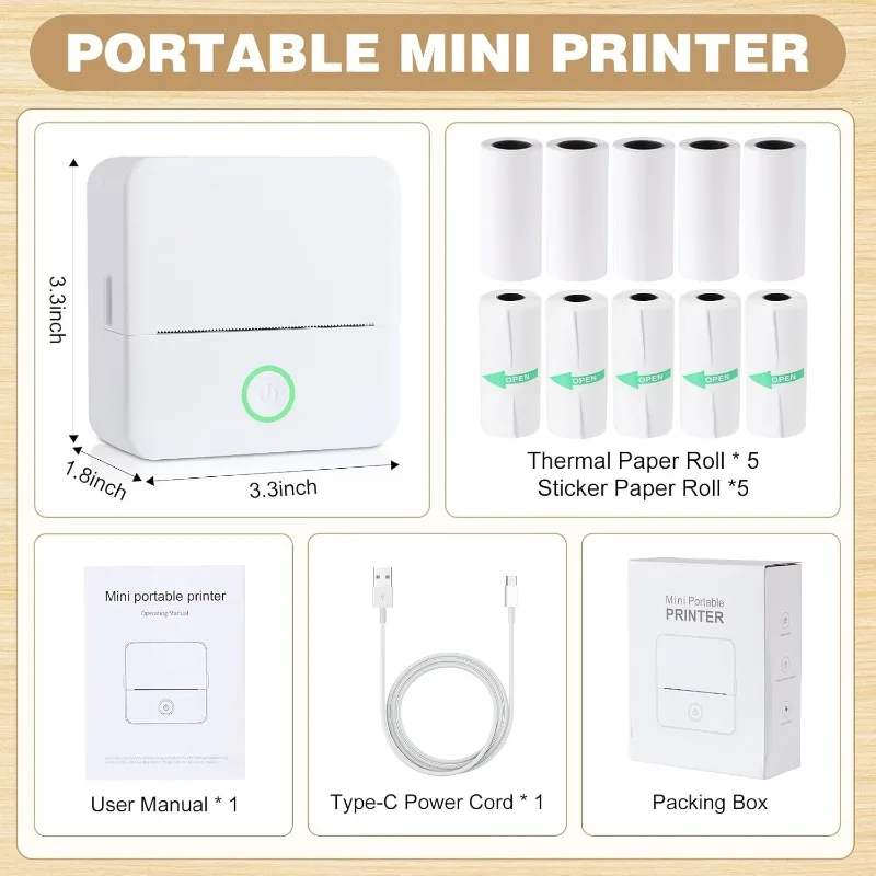 Mini impresora térmica, fabricante de pegatinas portátil sin tinta, impresora de bolsillo pequeña de corte libre Bluetooth para niños, impresión