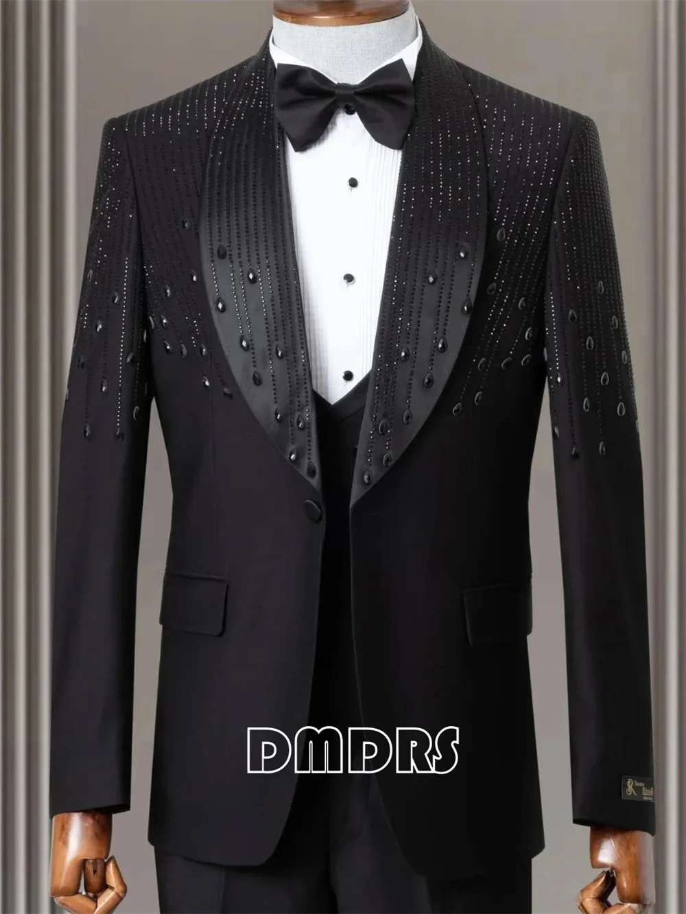 Premium Handmade Men's Suit - Luxury Tailored 3-Piece Wedding Tuxedo with Beads Business Formal Blazer Vest Pants, Custom Fit