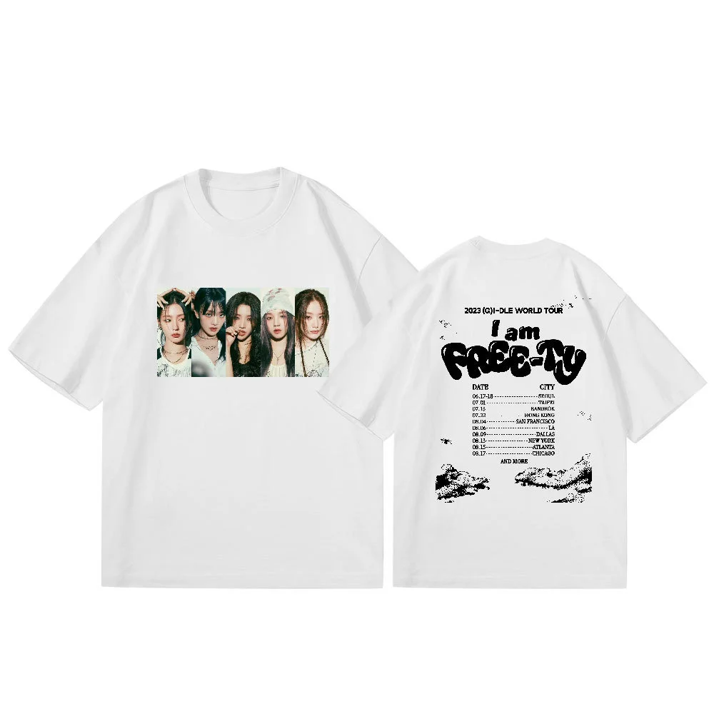 Kpop (G)I-DLE T-shirt Album I FEEL Same Korean Fashion Round Neck Print Loose Short Sleeve KARINA GISELLE Summer Couple Clothing