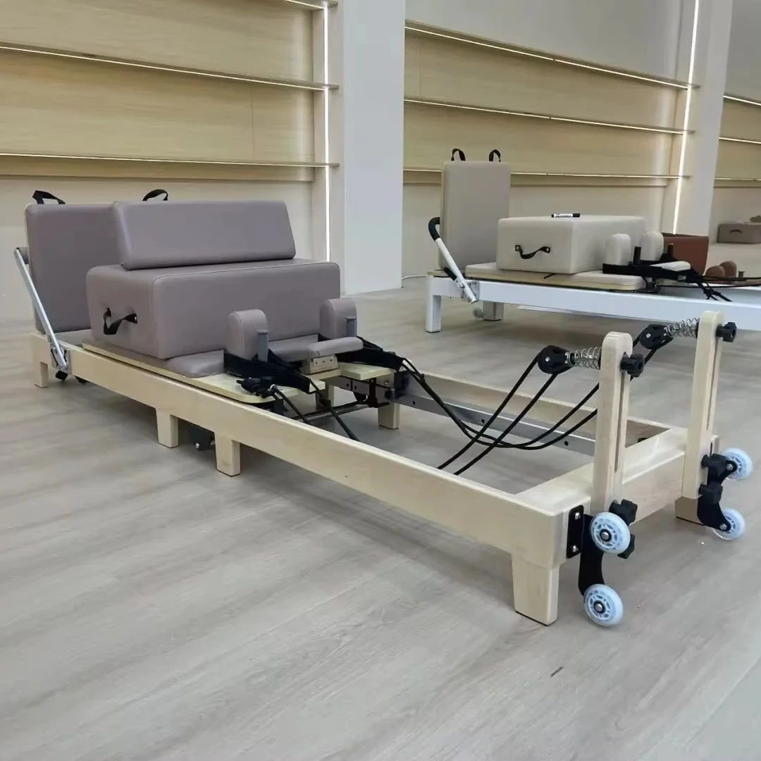 

Foldable Maple Wood Pilates Reformer with 6 Adjustable Springs for Home & Commercial Use