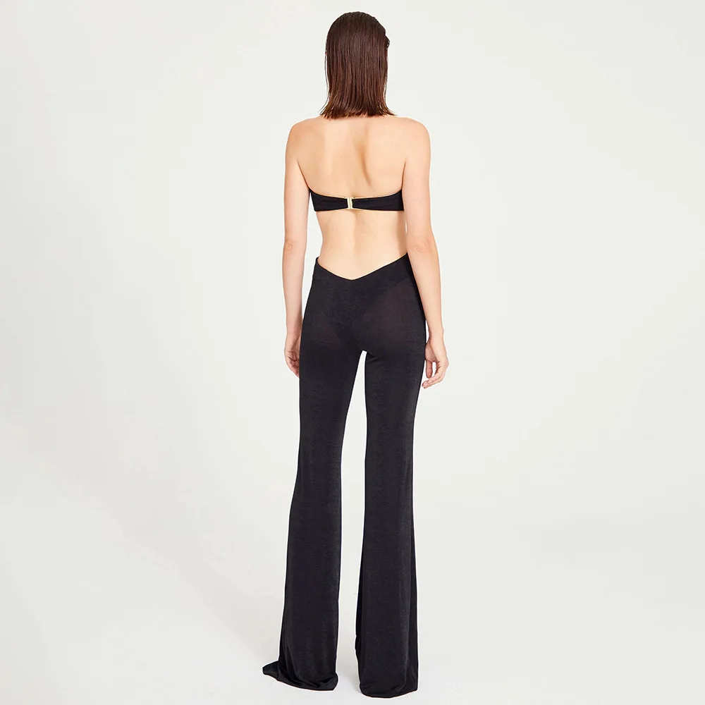 

New Golden Flower Sleeveless Halter Neck Sexy Trousers European and American Cross-border Women's Jumpsuit Dress