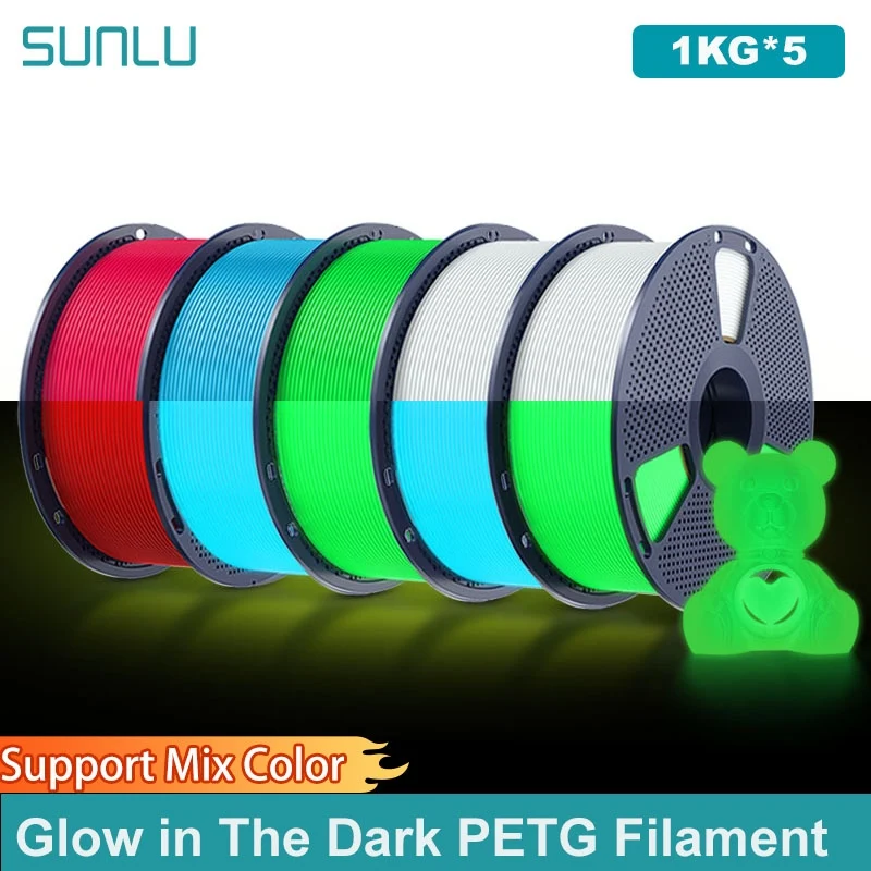 

SUNLU 5 кг светящаяся в темноте нить PETG аккуратно раневая светящаяся нить PETG 1,75 мм 1 кг нить подходит для большинства 3D-принтеров FDM