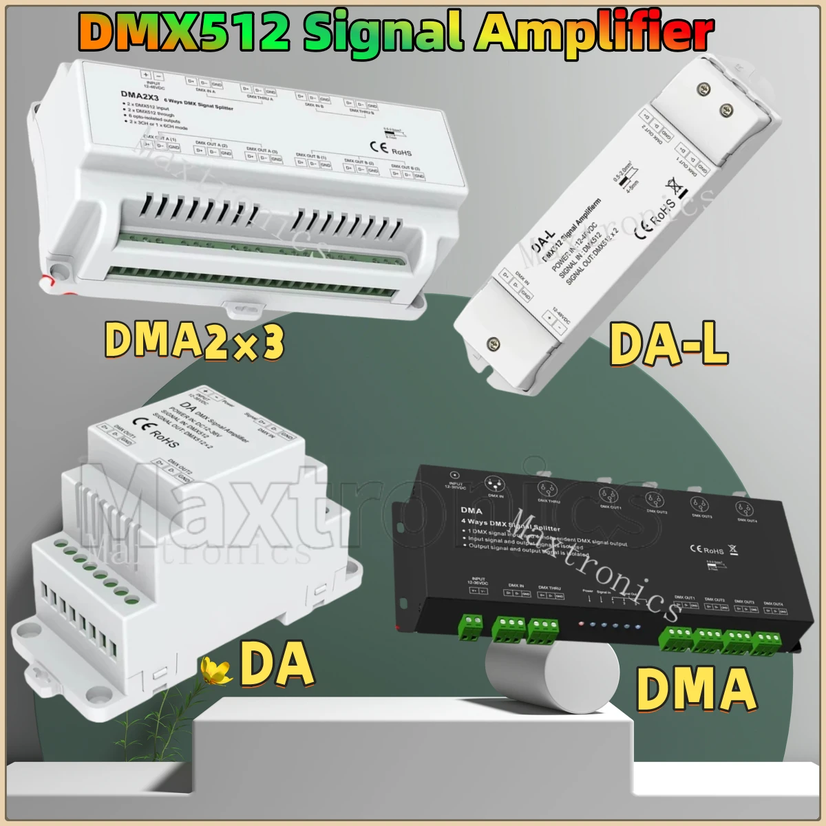 

DMX512 Signal Amplifier Signal Repeater DMA 4 Channel DA DA-L 2 Channel DMA2X3 6 Ways DMX Signal Splitter DC12-36V for LED Strip