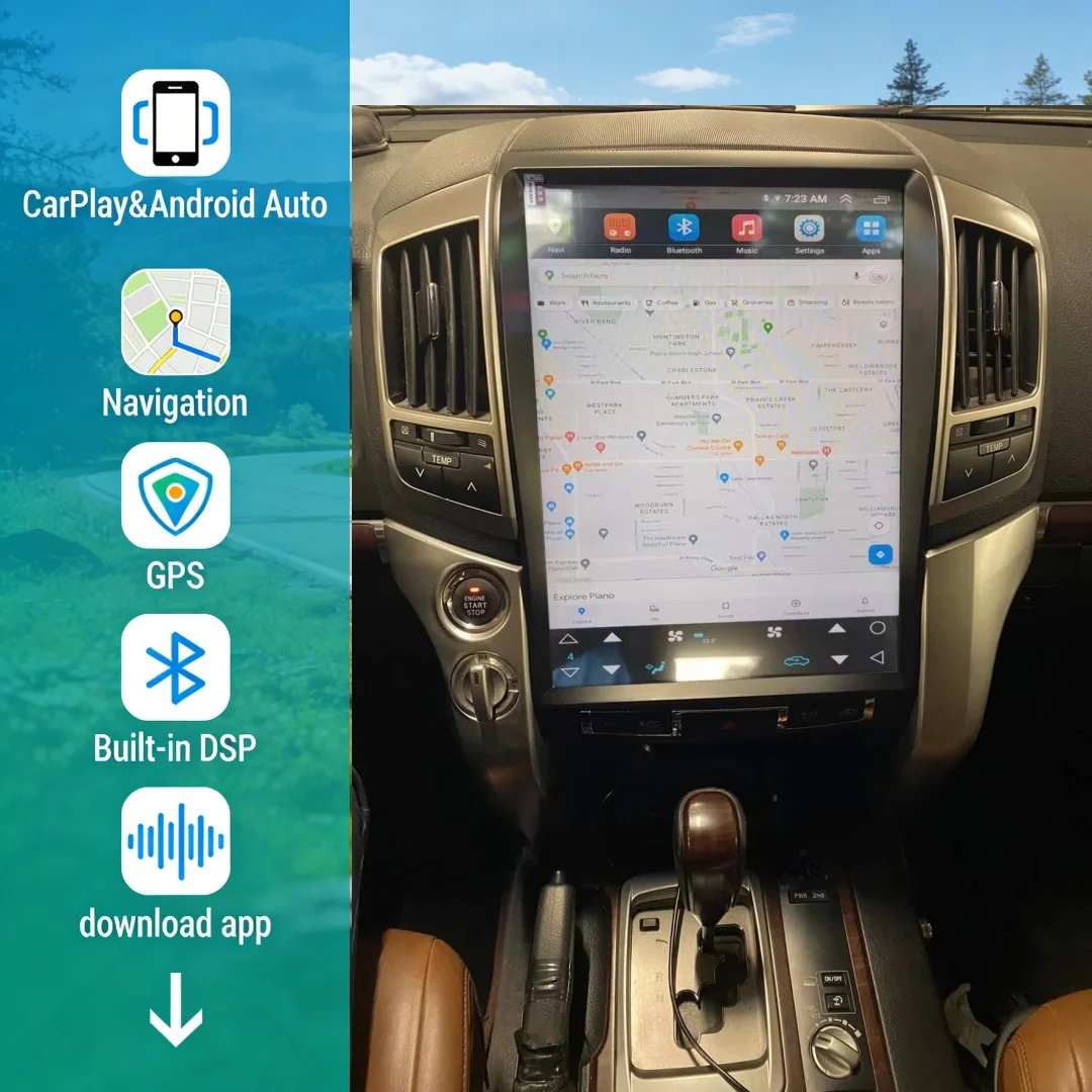 

15,6-дюймовый автомобильный радиоприемник Android 14 с экраном, 256 ГБ, GPS для Toyota Land Cruiser 200 (2012), мультимедийный видеоплеер с CarPlay