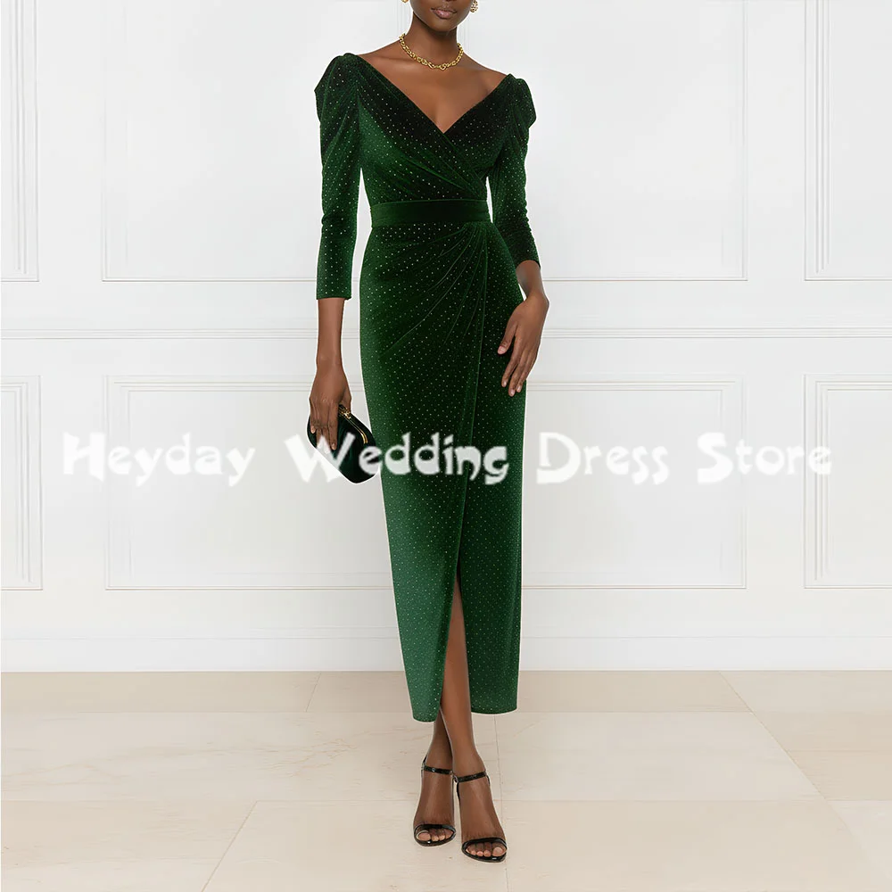 

Женские блестящие вечерние платья Heyday с v-образным вырезом и поясом, прямые вечерние платья с рукавами 3/4, вечерние элегантные платья длиной до чая 2025