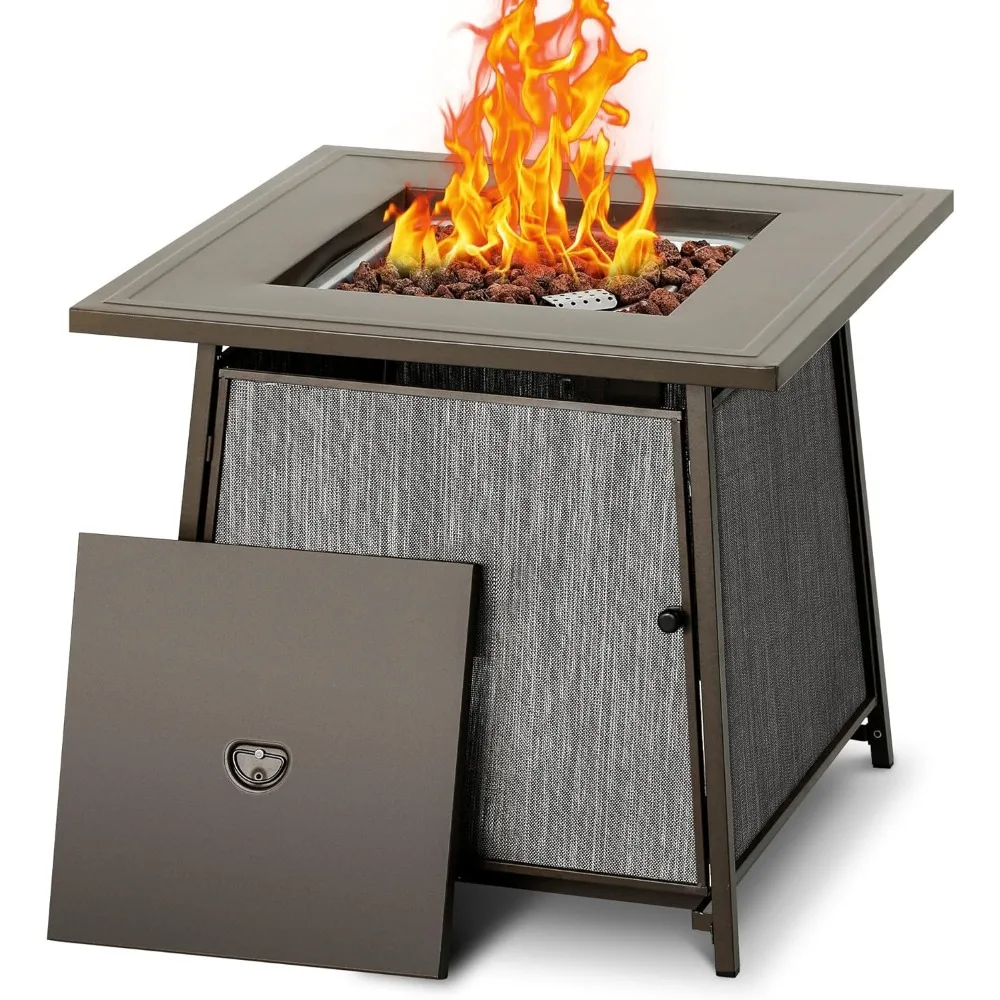 

28Inch Fire Pit Table with Cover Lid & Lava Rocks, 50000BTU, Square Propane Gas Fire Pit Table