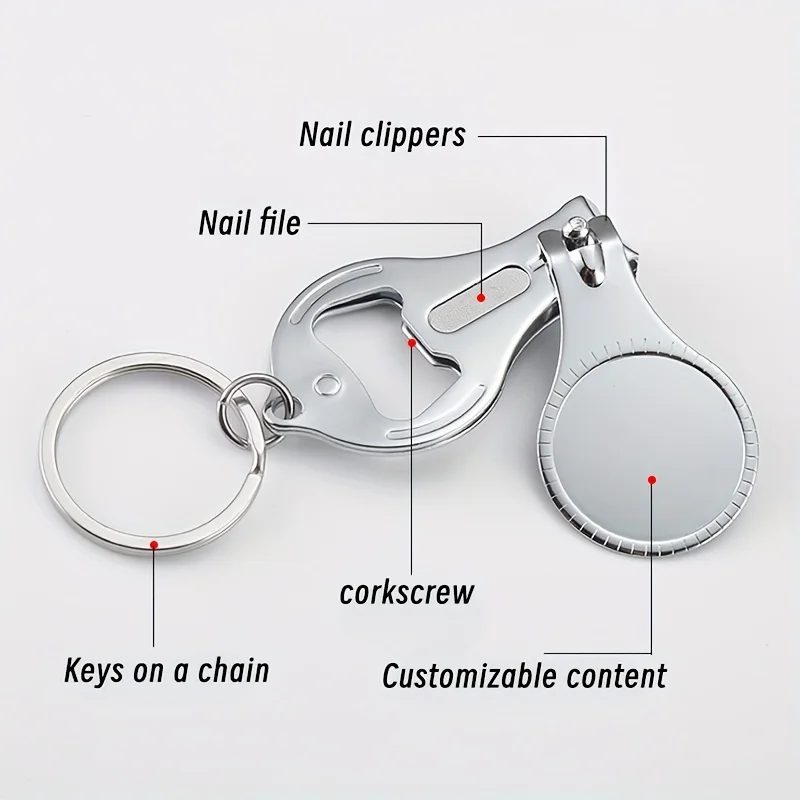 3 portable nail clippers, bottle openers, and keychains with concave blades, suitable for nails and nail care essentials