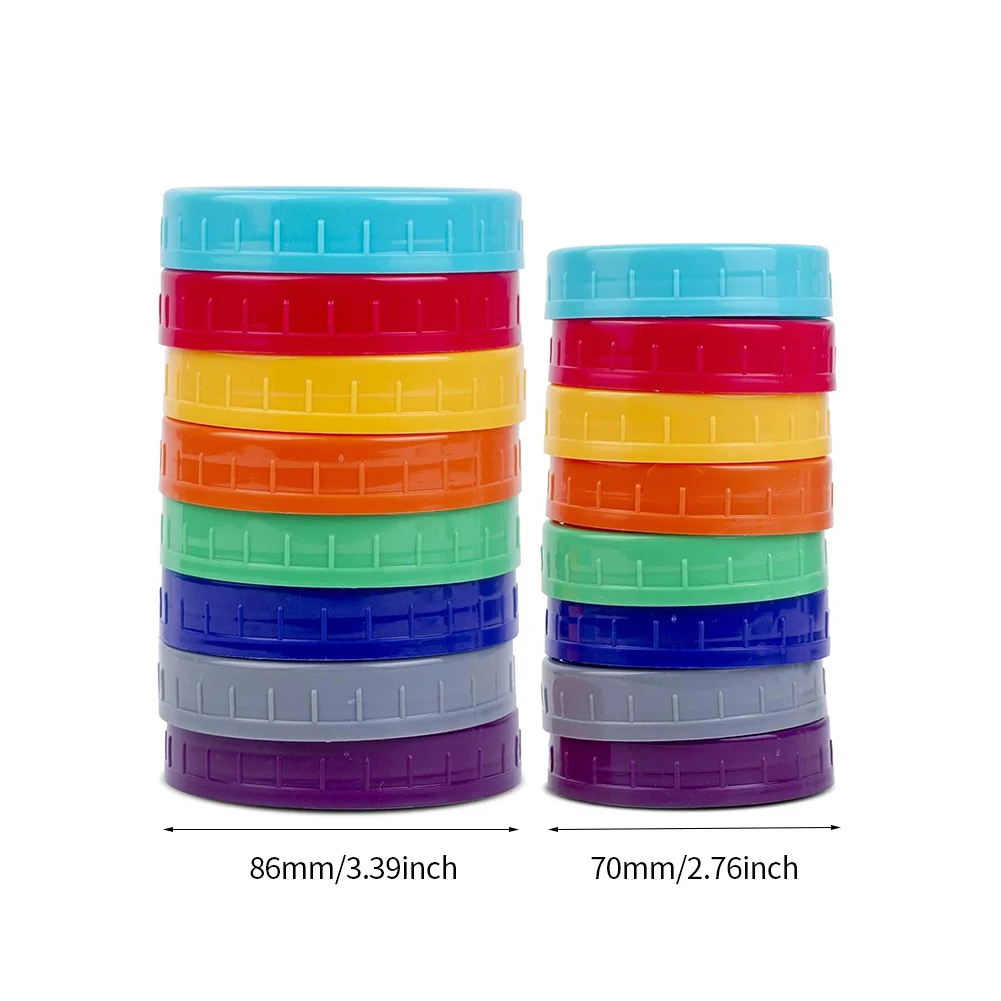 16 pcs Colored Plastic Mason Jar Lids Food-Grade Recyclable Plastic Storage Caps for Mason Canning Jars Resistant