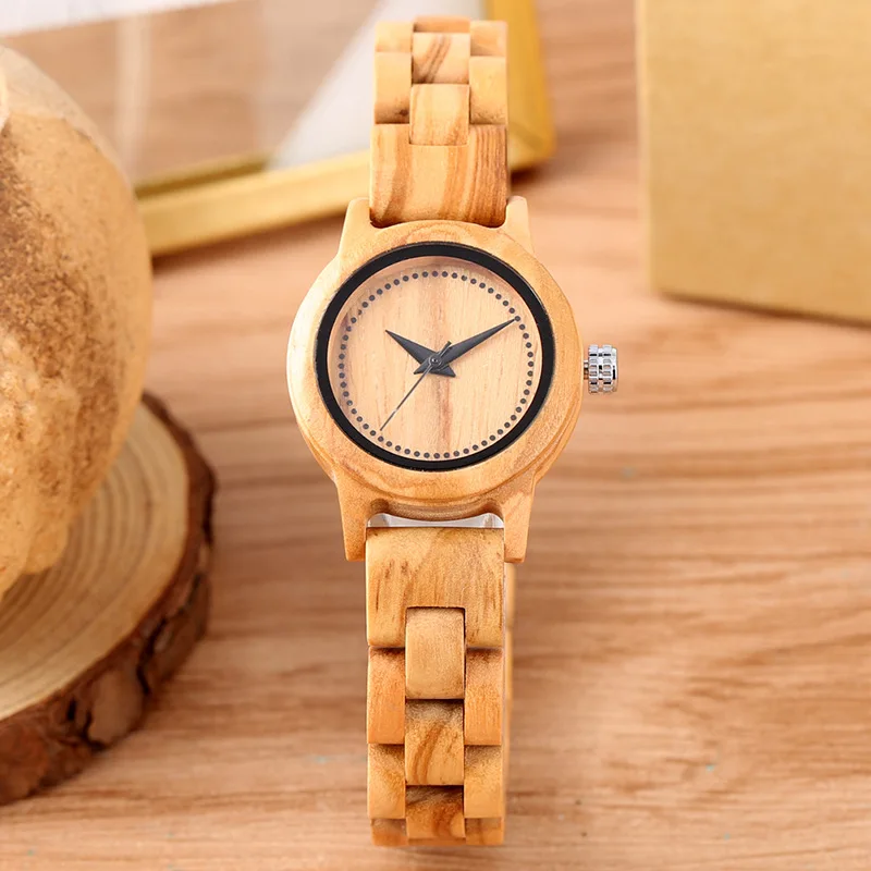 Women Beech Wood Quartz Watch Wooden Case Strap Band Orologio Simple Vintage Small Dial Clock Ladies Sandalwood Reloj Wristwatch