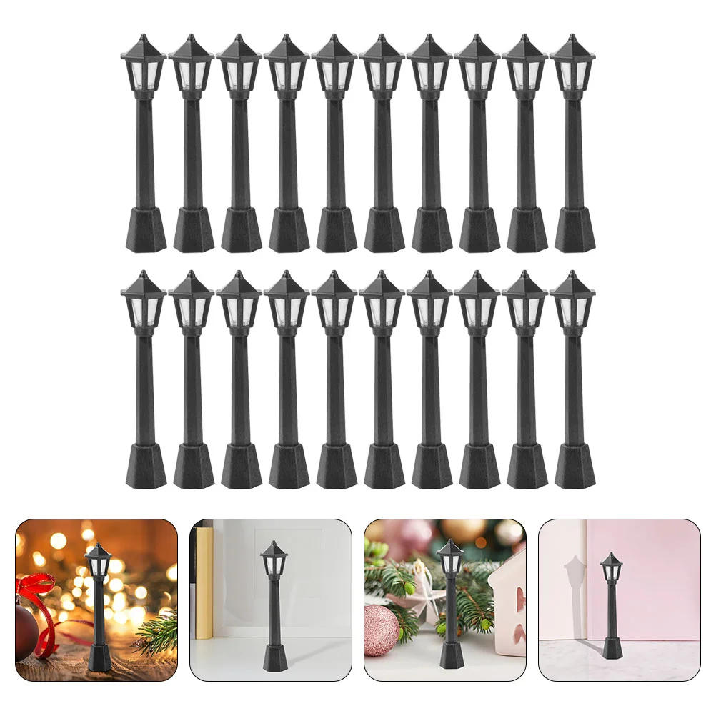Mini Christmas Village Street Light Model Small Decor Micro House Lights LED Black Plastic