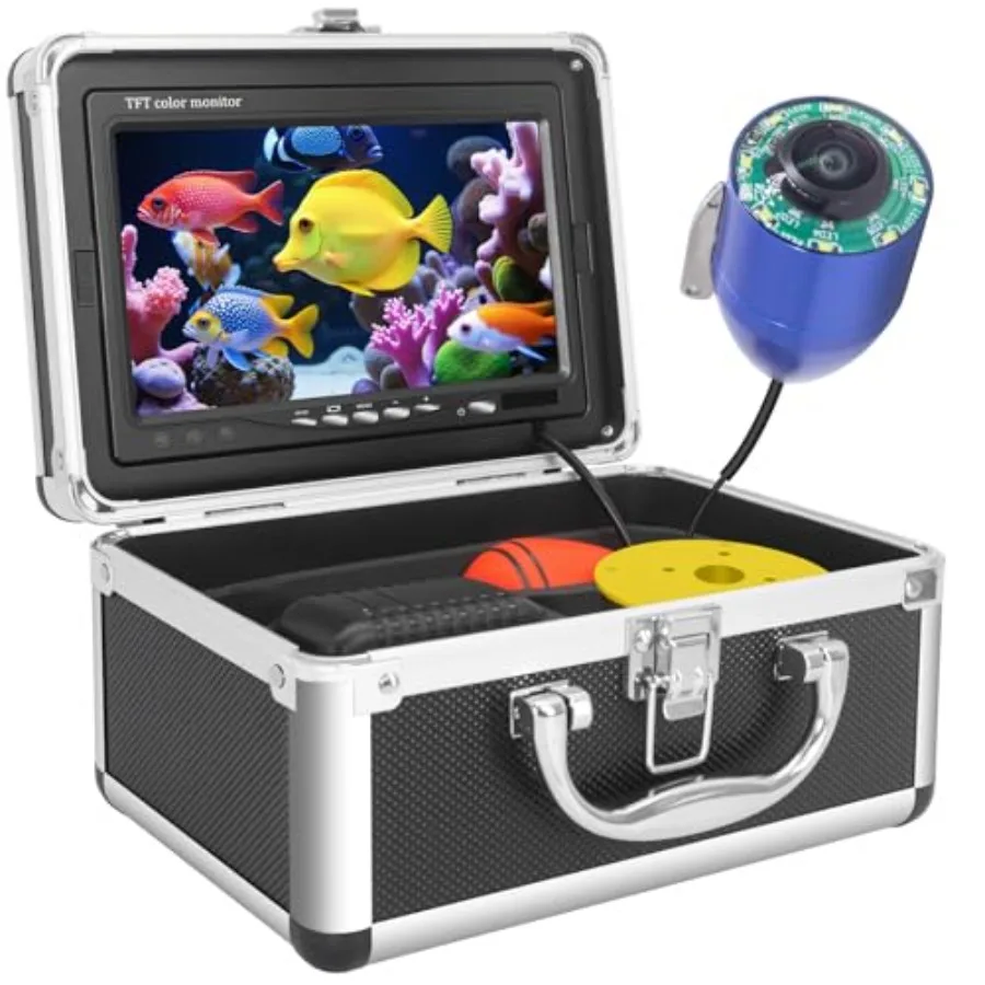 

Underwater Fishing Camera for Lake Boat Ice Fishing, IP68 Waterproof 1000TVL with 65.62ft Cable, 7 Inch LCD Monitor, Portable F