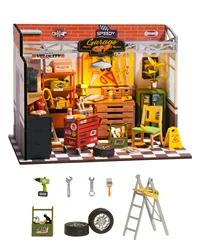 Robotime Rolife-Kit de casa de muñecas en miniatura para niños, Mini garaje, taller, luz LED, artesanía de madera decorativa, regalos