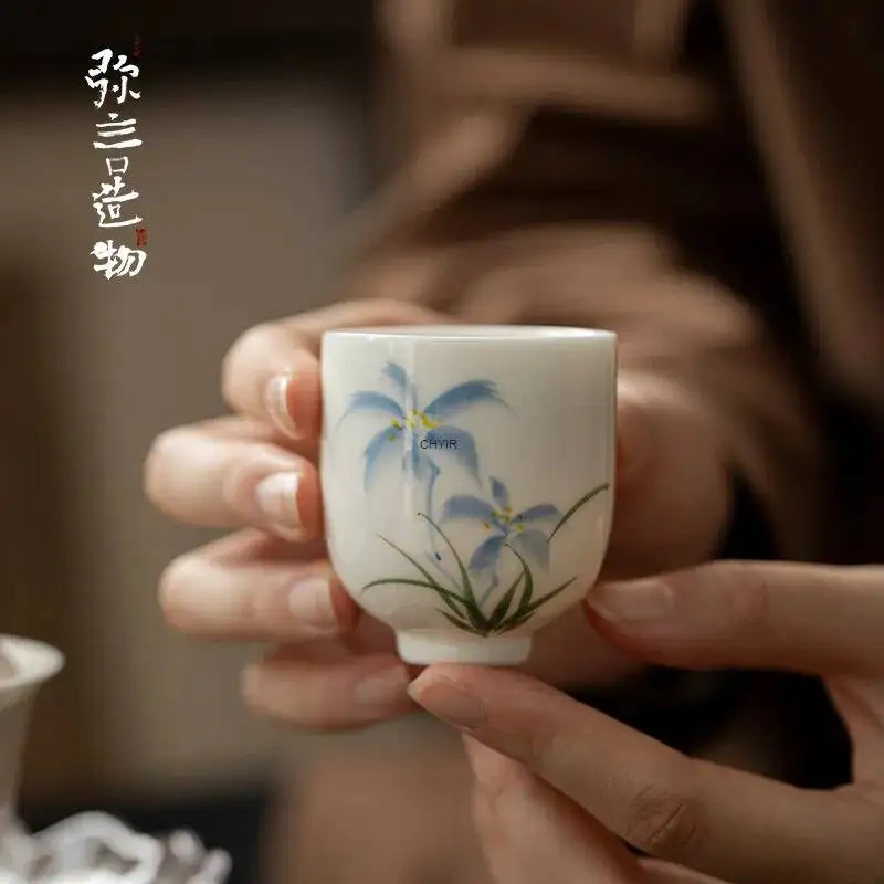 Iris Flower Tea Cup Scent Cup Handmade Ceramic Master Cup Single Cup Teacup Чайная чашка
