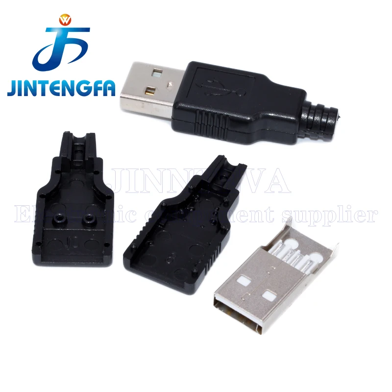 5Sets USB Type A Male Female Welding Line USB-AF Interface Connector DIY Soldered Plastic Shell USB-A 2.0 4Pin Plug socket