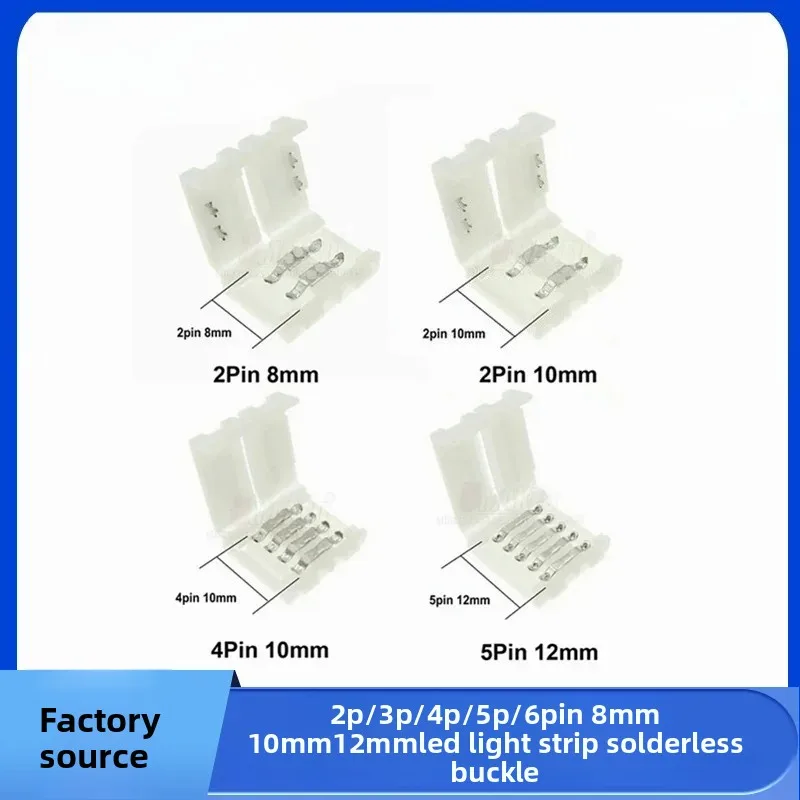 20Pcs 2Pin/3Pin/4Pin/5Pin/6Pin Bare Board Soft LED Strip No Welding Connection Clip 8mm 10mm 2mm Clip In The Middle