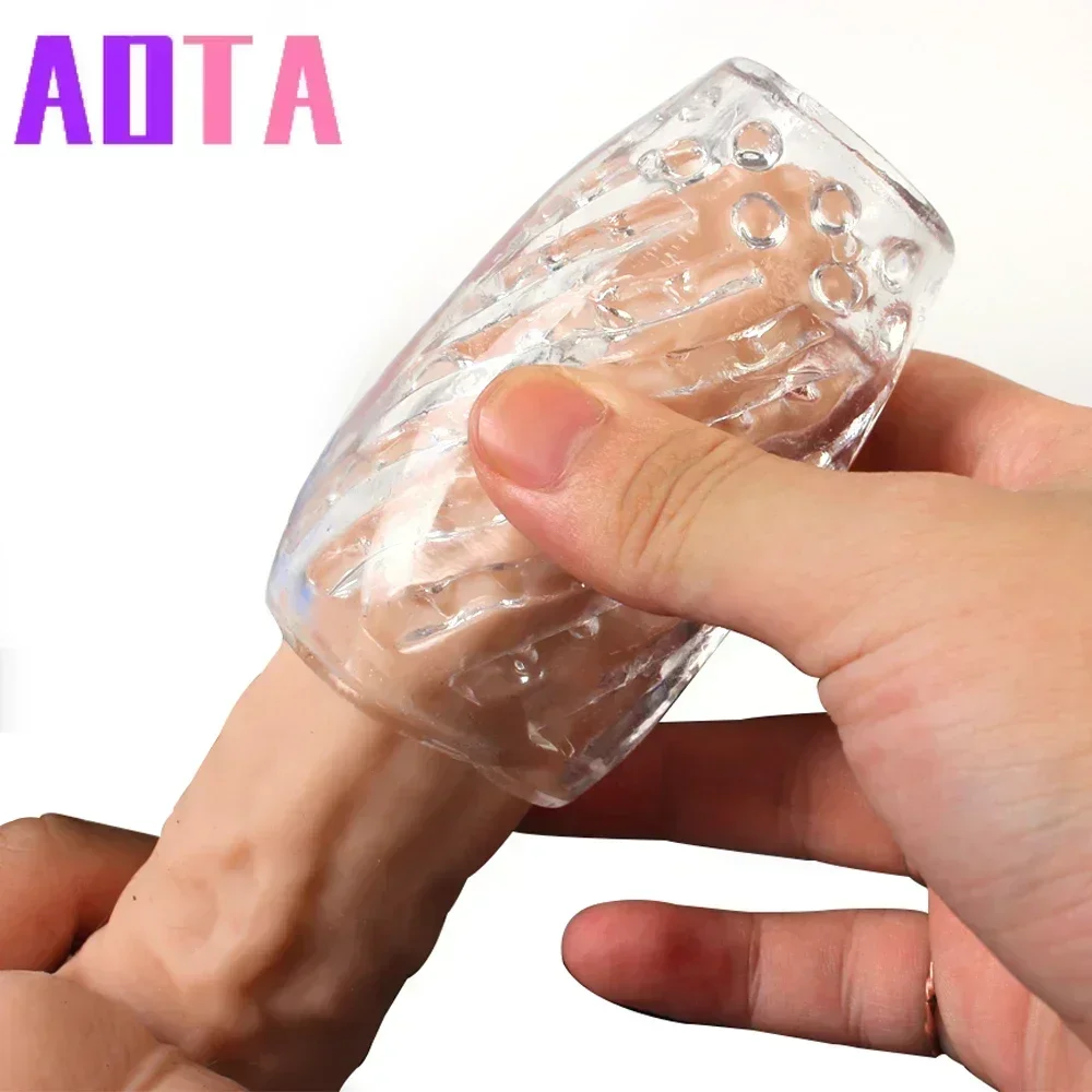 9cm TPE Transparent Male Masturbator Men Masturbation Cup Pocket Pussy Vagina Glans Sucking Penis Spikes Exerciser Sex Toy