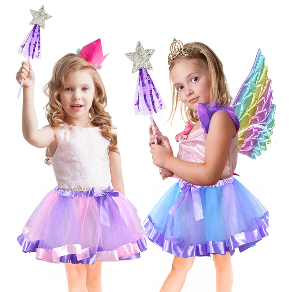 Colorful Tulle Skirts Rainbow Wings Angel Girls Birthday Party Decor Kid's Makeup Dance Performances Decorative Prop Baby Shower