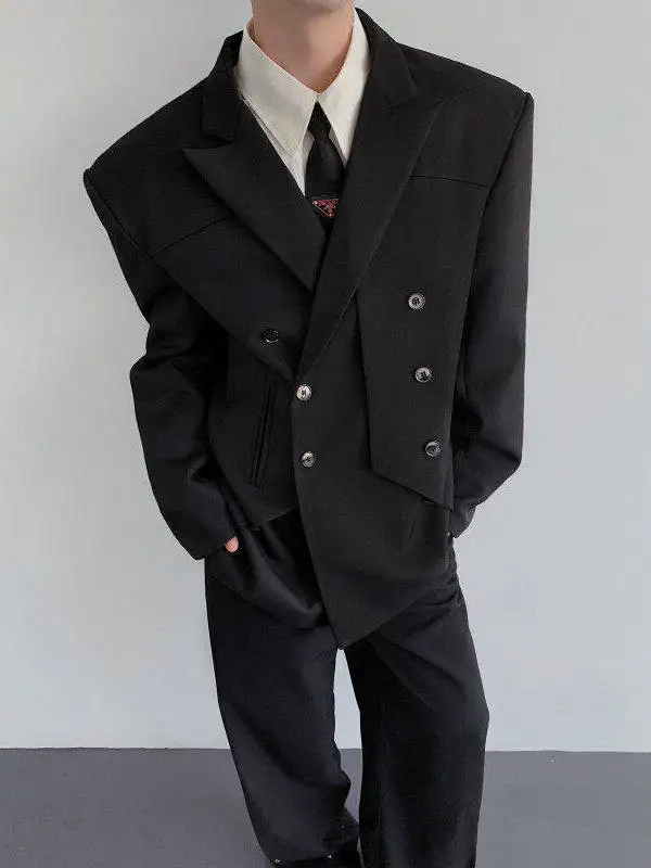 

Мужской костюм с угловым волокном, тюре, двубортный костюм с завязкой на талии, плоский воротник, подставка из полиэфирного волокна, повседневный...