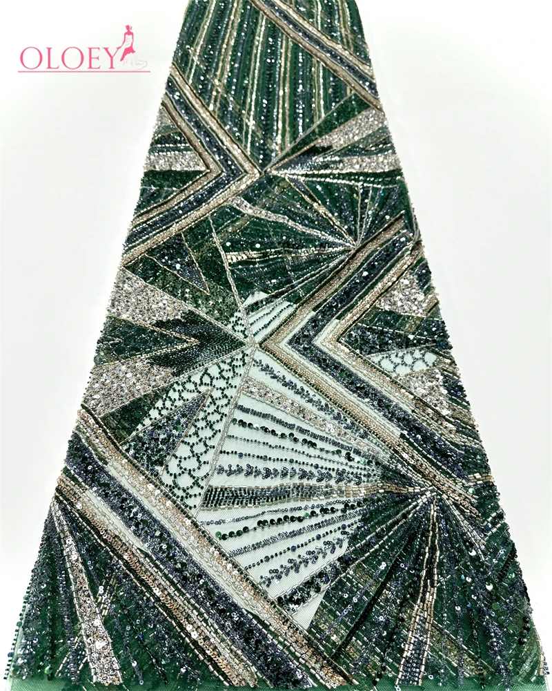 

OLOEY African Lace Fabric Handmade with Beads And Sequins for Wedding Dresses Fashionable Embroidered Party Wear High-Quality