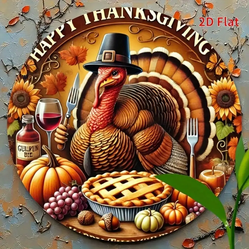 Targa in metallo vintage per il Ringraziamento Turchia "Buon Ringraziamento" Decorazione da parete per la casa retrò per le vacanze