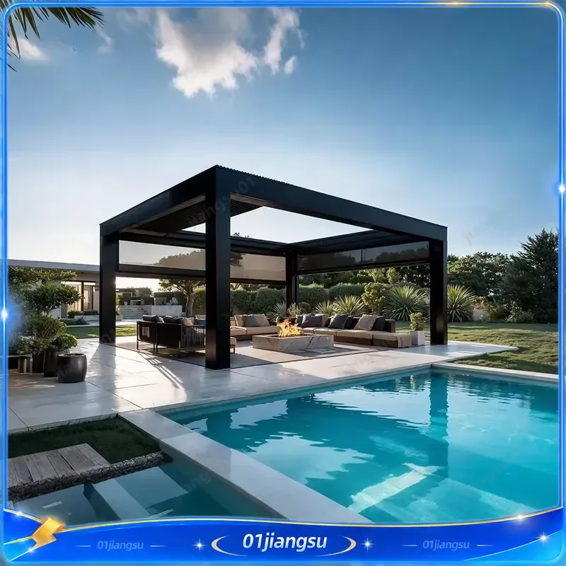 Modern Bioclimatic Motorized Aluminum Pergola Retractable Waterproof Roof Eco Friendly Garden Terrace Outdoor Patio Cover