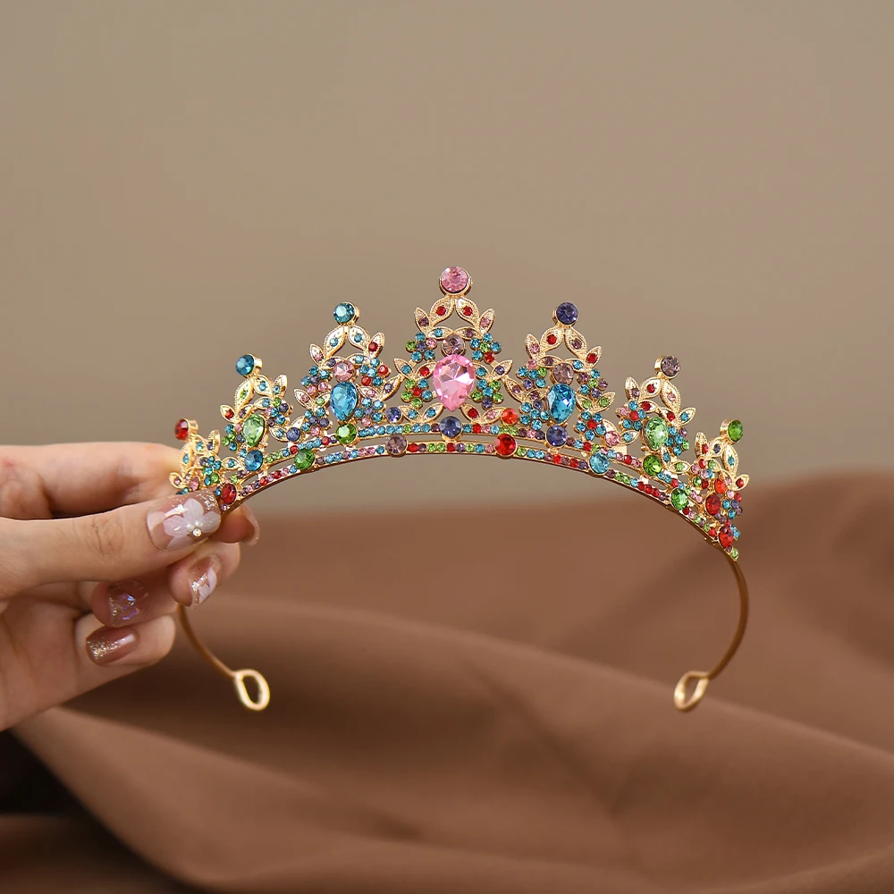 Children\'s Princess Crown Crystal Tiara Girls Hair Accessories High-end Atmosphere Dance Performance Birthday Gift Crown