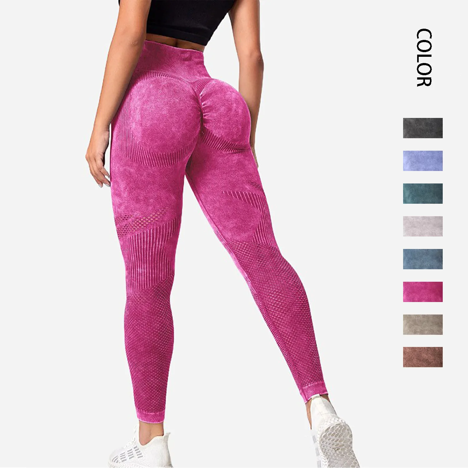 Leggings de realce de glúteos para mujer, pantalones de Yoga ahuecados deportivos sin costuras, cintura alta, tejido Sexy