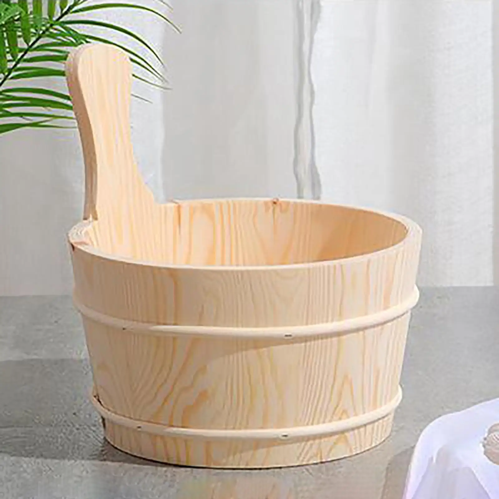 Sauna Bucket Barrel Set 4 Liter Solid Wood with Laddle Plastic Liner for Home SPA