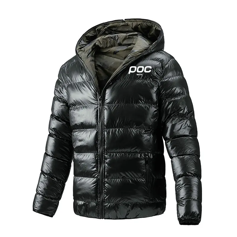 New MOTO POC Men Winter Warm Windproof Thick Jacket Casual Camo Cycling Coat Mens New Detachable Hat Slim Zipper Casual Jacket