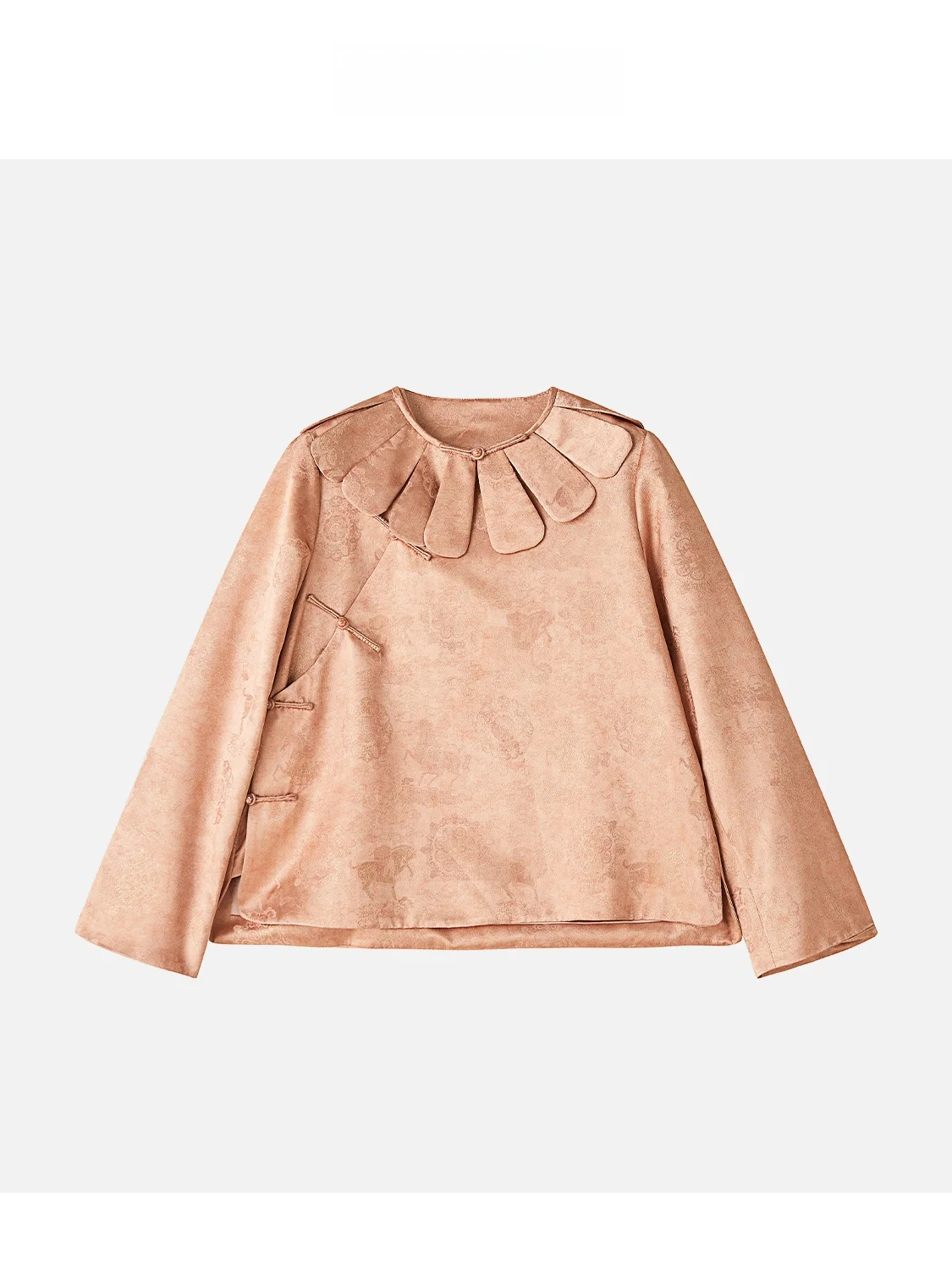 

JINGJING2026 New Petal Cloud oulder Silk irt 28 Momme One-Row Button Asymmetrical Hemline Women's Traditional Chinese S...