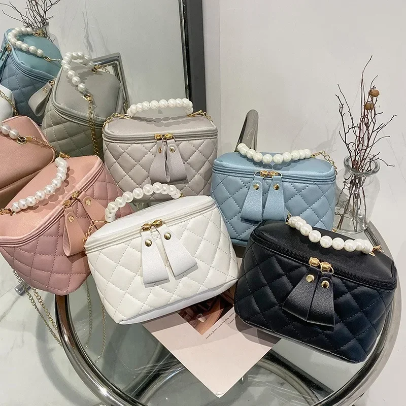 Mini borsa a secchiello con perle da donna borsa a tracolla portatile