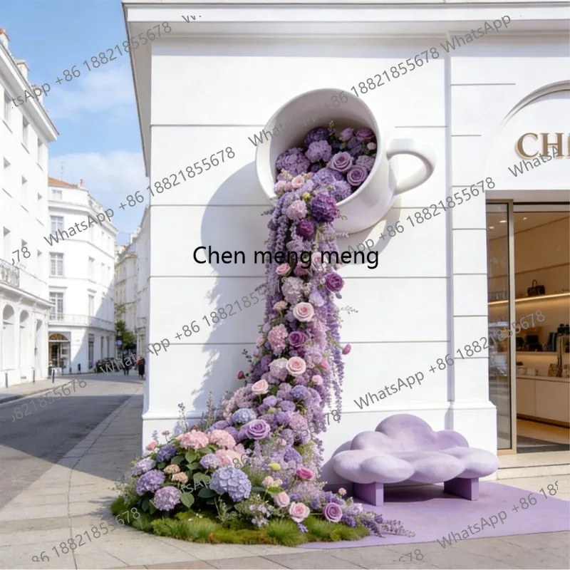 Giant waterfall simulation flower landscaping commercial beauty Chen spring purple decorative clock in photo props ornament