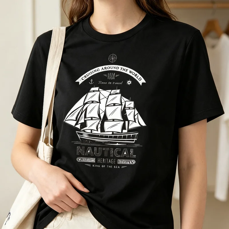 Nautical Sailing Vintage T-Shirt Sailor Ship Sea Adventure Graphic Tee Casual Streetwear for Men Women White Black Y2k Top