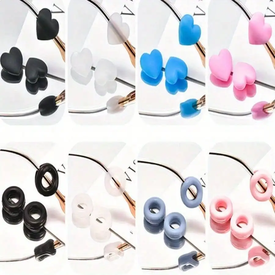 8pairs Heart Shaped Eyeglasses Non-Slip Sleeves, Soft Silicone Anti-Slip Glasses Leg Covers with Ear Hooks