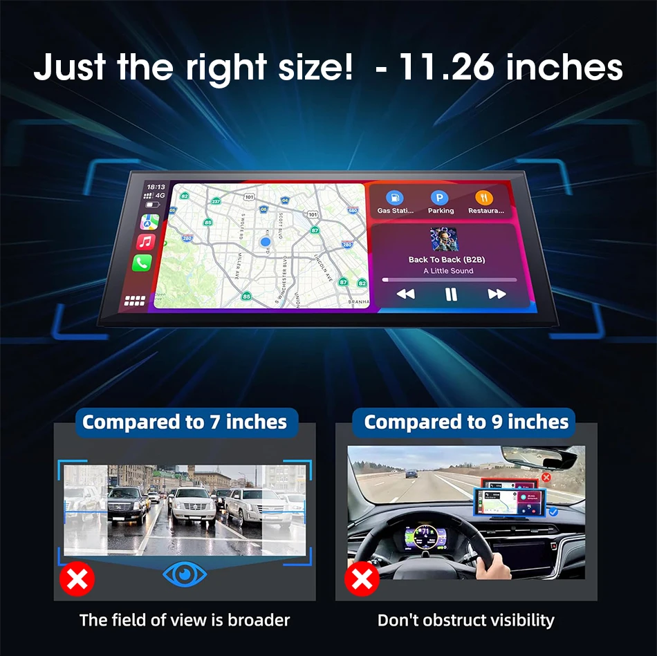 11,26 Zoll Dash Cam Auto DVR 4K Kamera Wireless Carplay Android Auto Touchscreen Dual Len Video Recorder Dashboard BT FM AUX GPS – Detail 6