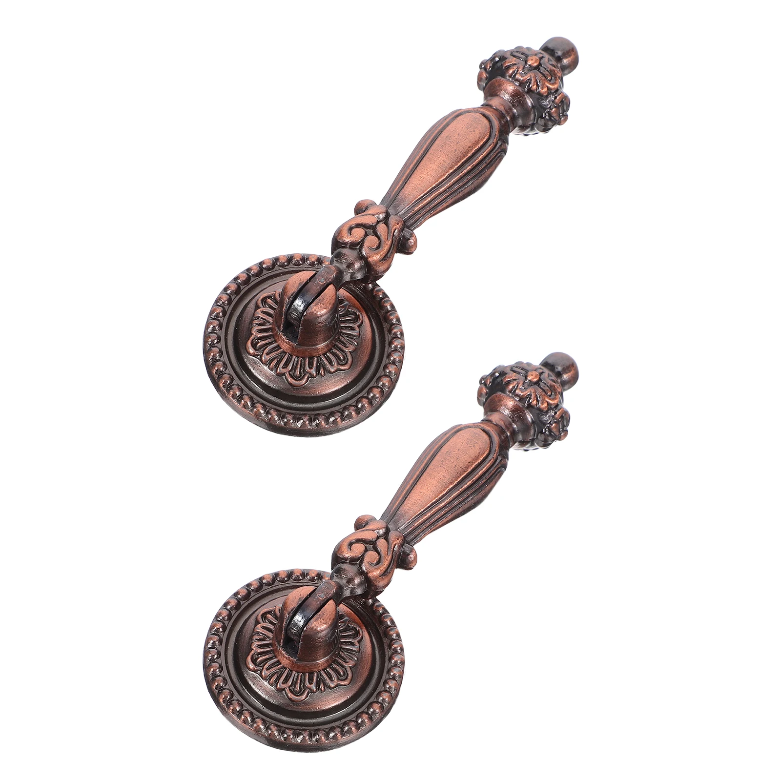 

2pcs Bronze Cabinet Pull Handles Vintage Zinc Alloy Kitchen Dresser Knobs Single Hole Installation Retro Style Hardware