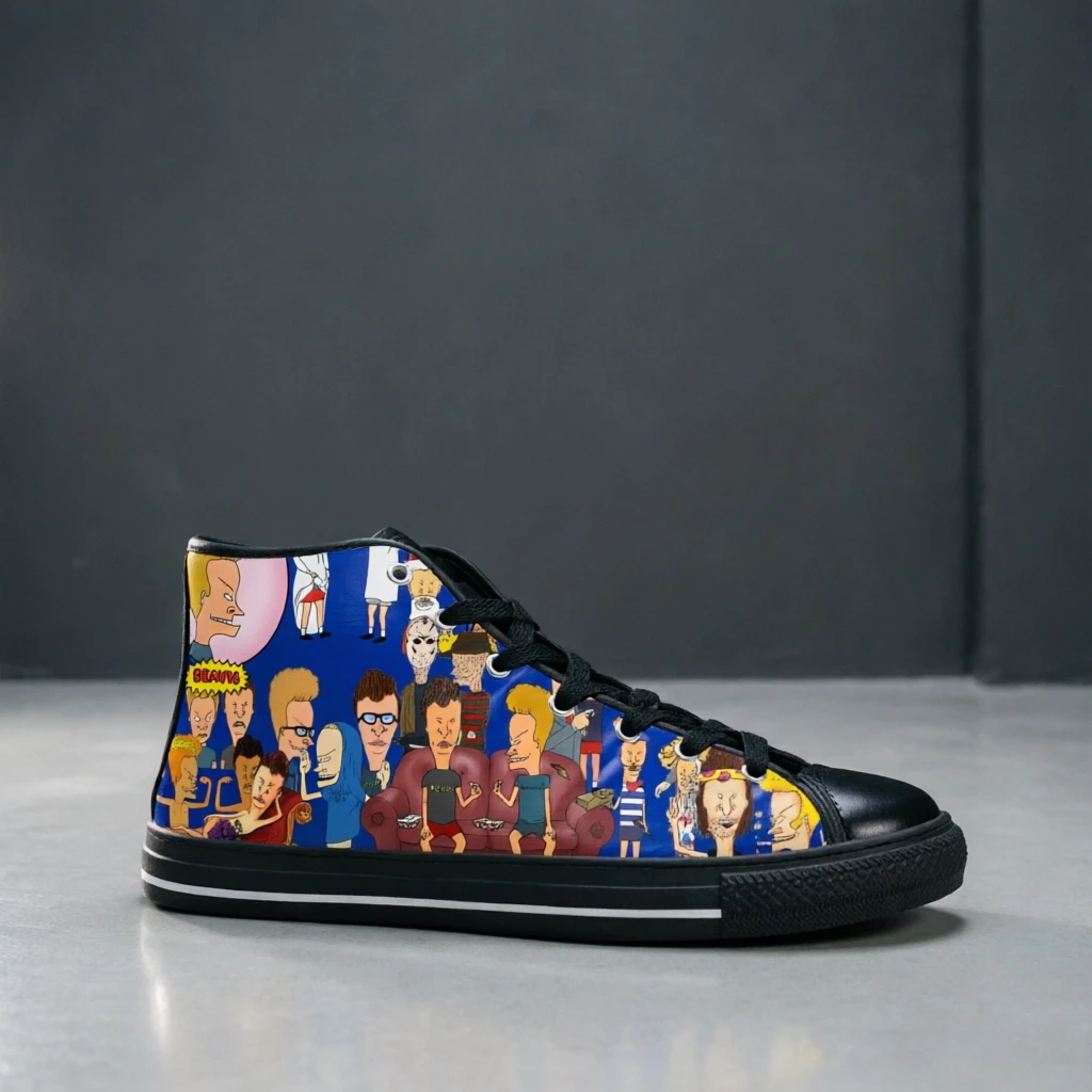 

Кеды Beavis с аниме-принтом, унисекс, модные высокие повседневные кроссовки, легкие, нескользящие, с мягкой подошвой, для ежедневных поездок